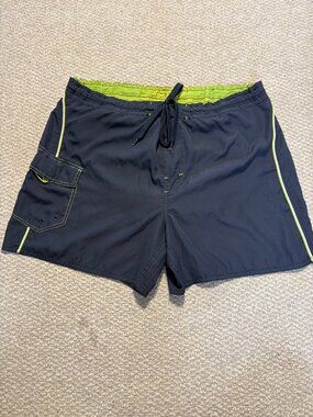 Men's Navy & Neon Green Board Shorts Swim Trunks - Size L